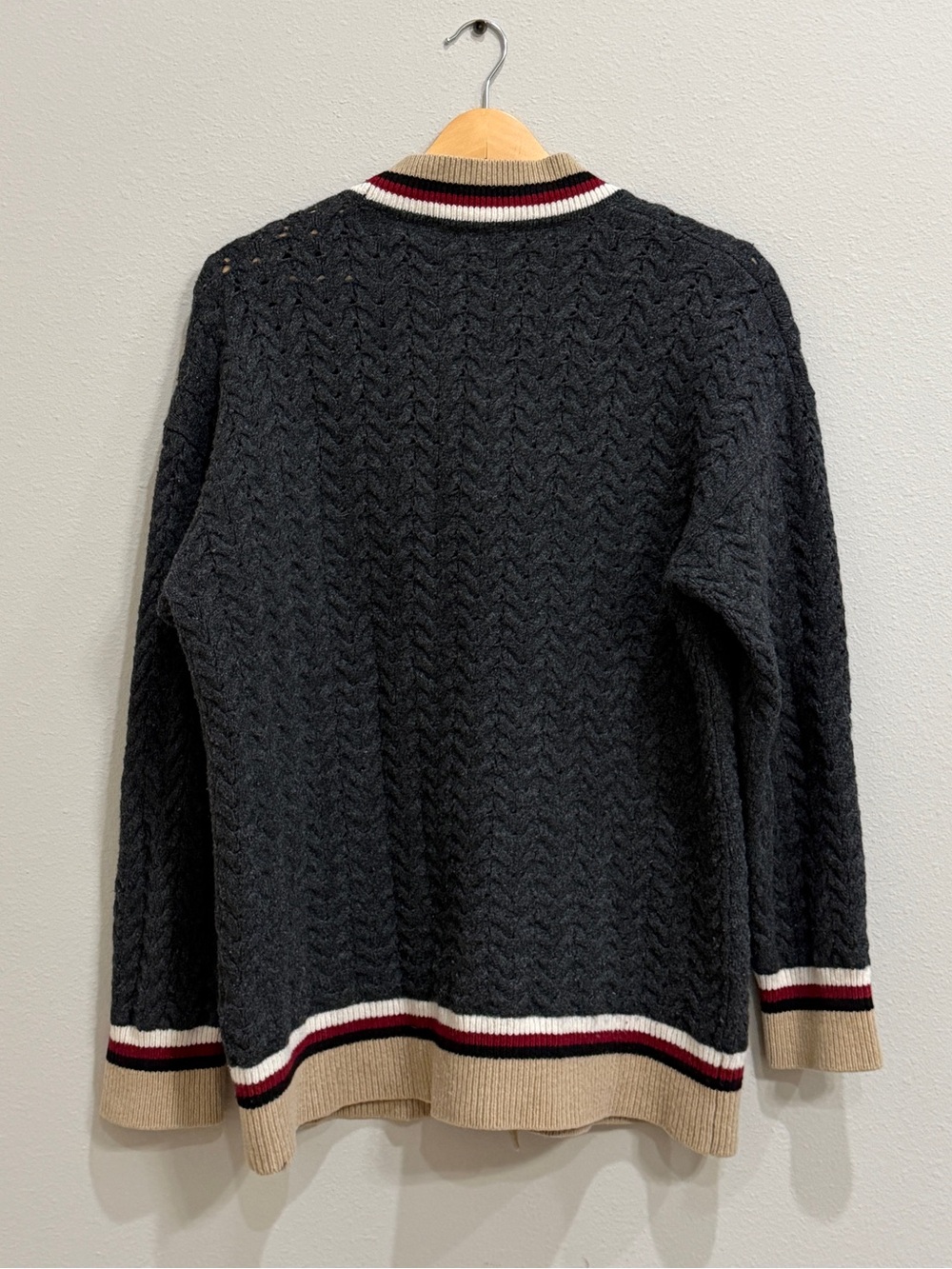 Sandro Paris Cardigan Wool Cable Knit Varsity Size 2, US Medium Monogram S - Picture 2 of 15